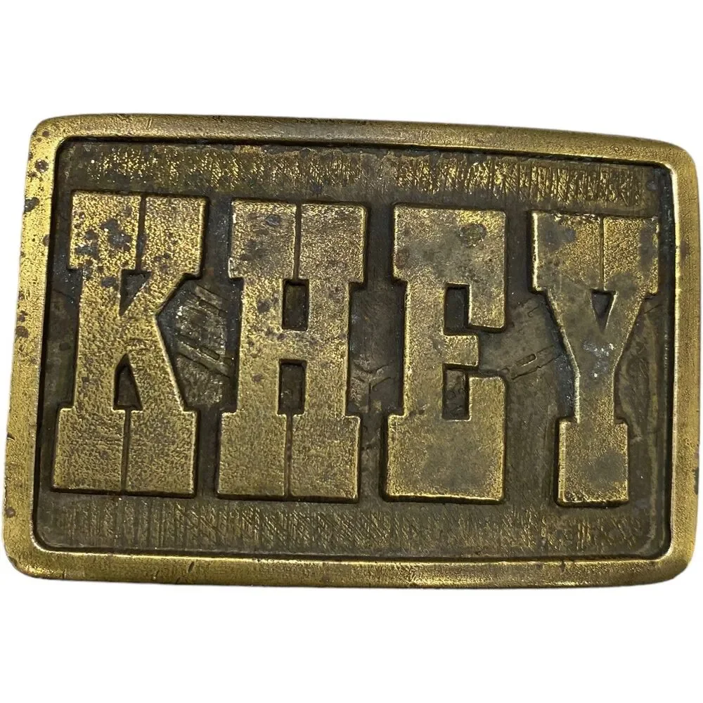KHEY Radio Station Wyoming Studio Art Works Belt Buckle El Paso 1976 Vintage
